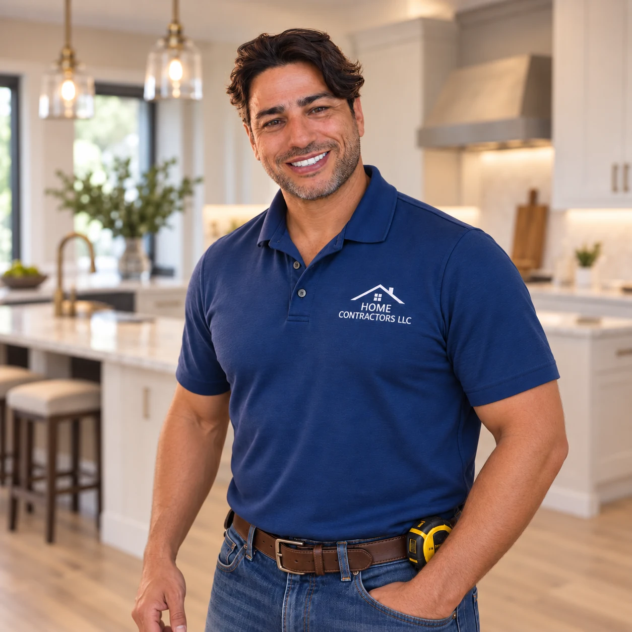 Ron, kitchen remodeling specialist with Home Contractors LLC, in a completed kitchen